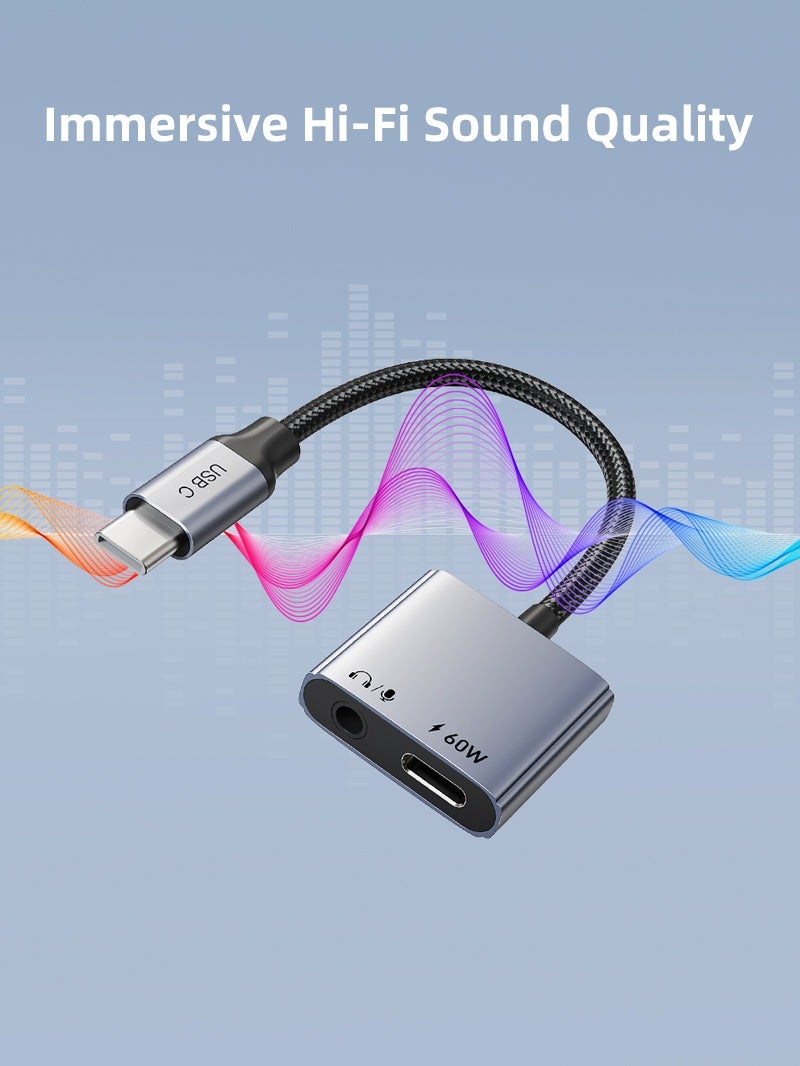 كابل تايم محول USB-C إلى منفذ سماعة رأس وشاحن 3.5 ملم - Image 4